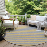 Homeroots 8' Round Silver Round Striped Washable Non Skid Indoor Outdoor Area Rug Silver Polyester 561109