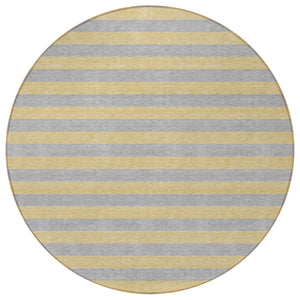 Homeroots 8' Round Silver Round Striped Washable Non Skid Indoor Outdoor Area Rug Silver Polyester 561109