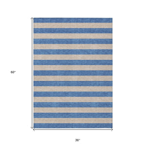 Homeroots 3' X 5' Tan Striped Washable Non Skid Indoor Outdoor Area Rug Tan Polyester 561116