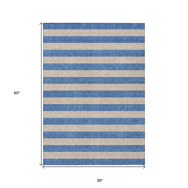 Homeroots 3' X 5' Tan Striped Washable Non Skid Indoor Outdoor Area Rug Tan Polyester 561116