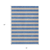 Homeroots 3' X 5' Tan Striped Washable Non Skid Indoor Outdoor Area Rug Tan Polyester 561116