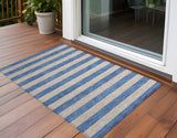 Homeroots 3' X 5' Tan Striped Washable Non Skid Indoor Outdoor Area Rug Tan Polyester 561116