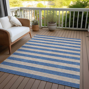 Homeroots 3' X 5' Tan Striped Washable Non Skid Indoor Outdoor Area Rug Tan Polyester 561116