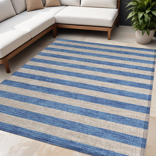 Homeroots 8' Runner Stylish Striped Washable Non-skid Indoor-outdoor Rug For Kid-friendly Spaces Tan Polyester 561117