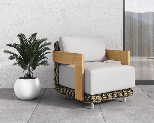 Sunpan Potenza Outdoor Armchair - Elegant Palazzo Cream, Teak Wood, Eco-Friendly Design for Ultimate Comfort