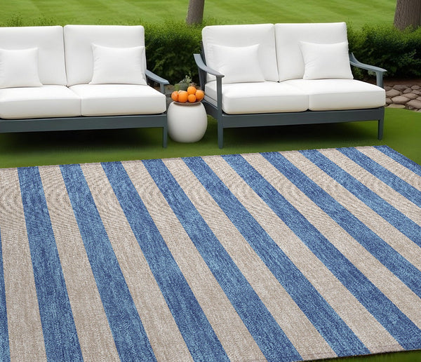 Homeroots 8' Runner Stylish Striped Washable Non-skid Indoor-outdoor Rug For Kid-friendly Spaces Tan Polyester 561121