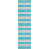 Homeroots 8' Runner Turquoise Striped Washable Non Skid Indoor Outdoor Runner Rug Turquoise Polyester 561123