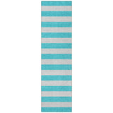 Homeroots 8' Runner Turquoise Striped Washable Non Skid Indoor Outdoor Runner Rug Turquoise Polyester 561123