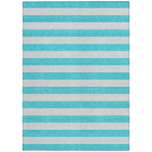 Homeroots 3' X 5' Turquoise Striped Washable Non Skid Indoor Outdoor Area Rug Turquoise Polyester 561125