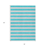 Homeroots 3' X 5' Turquoise Striped Washable Non Skid Indoor Outdoor Area Rug Turquoise Polyester 561125