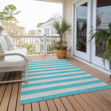 Homeroots 3' X 5' Turquoise Striped Washable Non Skid Indoor Outdoor Area Rug Turquoise Polyester 561125