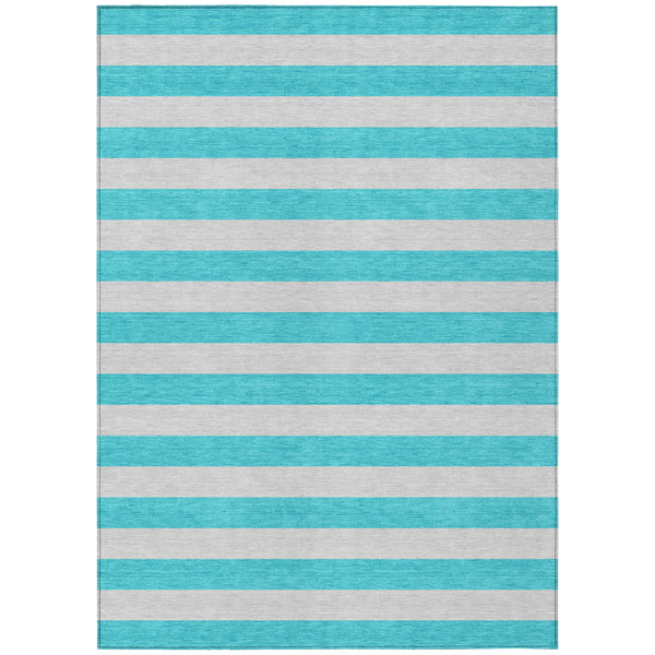 Homeroots 3' X 5' Turquoise Striped Washable Non Skid Indoor Outdoor Area Rug Turquoise Polyester 561125