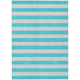 Homeroots 3' X 5' Turquoise Striped Washable Non Skid Indoor Outdoor Area Rug Turquoise Polyester 561125