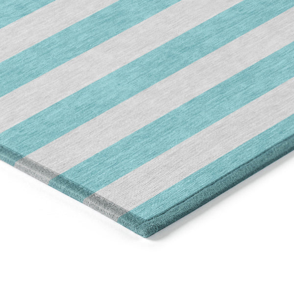 Homeroots 3' X 5' Turquoise Striped Washable Non Skid Indoor Outdoor Area Rug Turquoise Polyester 561125