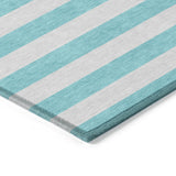 Homeroots 3' X 5' Turquoise Striped Washable Non Skid Indoor Outdoor Area Rug Turquoise Polyester 561125