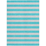 Homeroots 3' X 5' Turquoise Striped Washable Non Skid Indoor Outdoor Area Rug Turquoise Polyester 561125