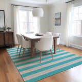 Homeroots 3' X 5' Turquoise Striped Washable Non Skid Indoor Outdoor Area Rug Turquoise Polyester 561125