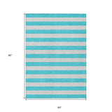 Homeroots 5' X 8' Turquoise Striped Washable Non Skid Indoor Outdoor Area Rug Turquoise Polyester 561126