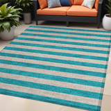 Homeroots 5' X 8' Turquoise Striped Washable Non Skid Indoor Outdoor Area Rug Turquoise Polyester 561126