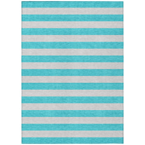 Homeroots 5' X 8' Turquoise Striped Washable Non Skid Indoor Outdoor Area Rug Turquoise Polyester 561126