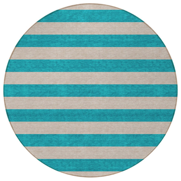 Homeroots 8' Runner Stylish Striped Washable Non-skid Indoor-outdoor Rug For Kid-friendly Spaces Turquoise Polyester 561127