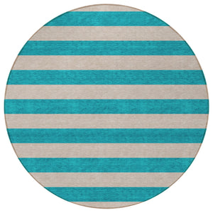 Homeroots 8' Runner Stylish Striped Washable Non-skid Indoor-outdoor Rug For Kid-friendly Spaces Turquoise Polyester 561127