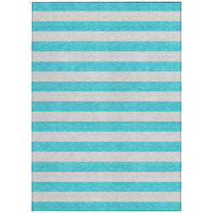Homeroots 8' Runner Stylish Striped Washable Non-skid Indoor-outdoor Rug For Kid-friendly Spaces Turquoise Polyester 561128