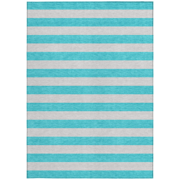 Homeroots 9' X 12' Turquoise Striped Washable Non Skid Indoor Outdoor Area Rug Turquoise Polyester 561129