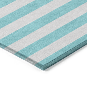 Homeroots 9' X 12' Turquoise Striped Washable Non Skid Indoor Outdoor Area Rug Turquoise Polyester 561129