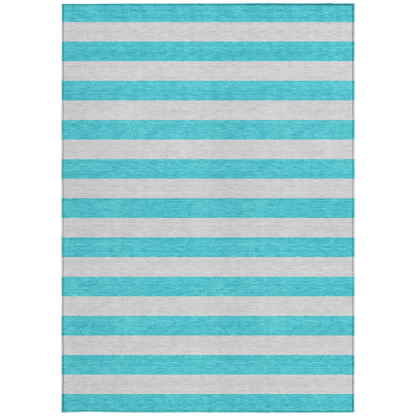 Homeroots 8' Runner Stylish Striped Washable Non-skid Indoor-outdoor Rug For Kid-friendly Spaces Turquoise Polyester 561130