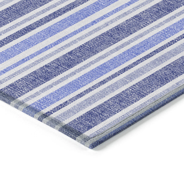 Homeroots 2' Blue Striped Washable Runner Rug - Perfect For Indoor And Outdoor Spaces, Stain-resistant Design Blue Polyester 561132