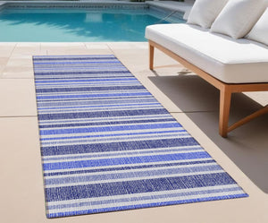 Homeroots 2' Blue Striped Washable Runner Rug - Perfect For Indoor And Outdoor Spaces, Stain-resistant Design Blue Polyester 561132