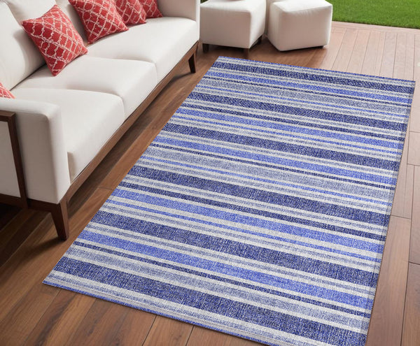 Homeroots 2' Blue Striped Washable Runner Rug - Perfect For Indoor And Outdoor Spaces, Stain-resistant Design Blue Polyester 561135