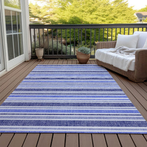 Homeroots 2' Blue Striped Washable Runner Rug - Perfect For Indoor And Outdoor Spaces, Stain-resistant Design Blue Polyester 561135