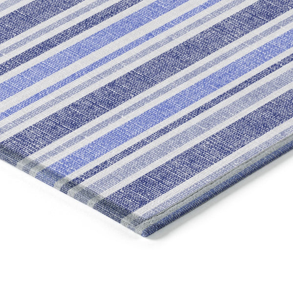 Homeroots 2' Blue Striped Washable Runner Rug - Perfect For Indoor And Outdoor Spaces, Stain-resistant Design Blue Polyester 561135