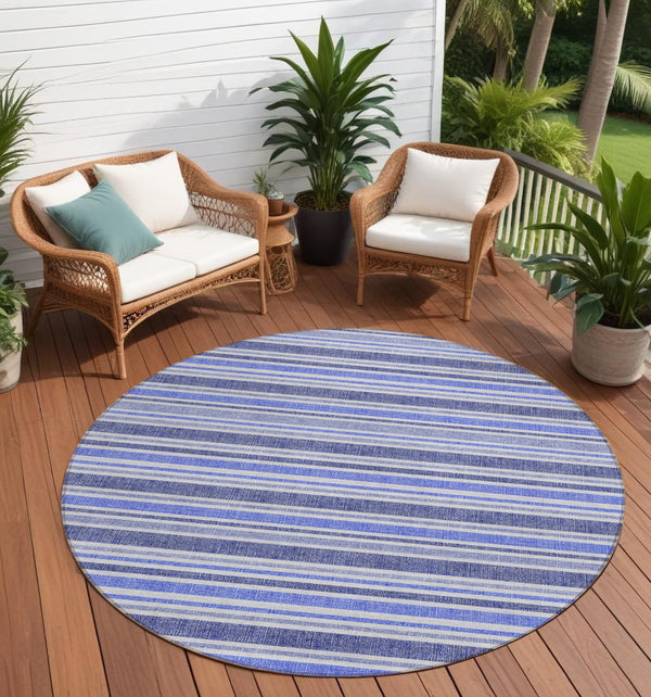 Homeroots 2' Blue Striped Washable Runner Rug - Perfect For Indoor And Outdoor Spaces, Stain-resistant Design Blue Polyester 561136