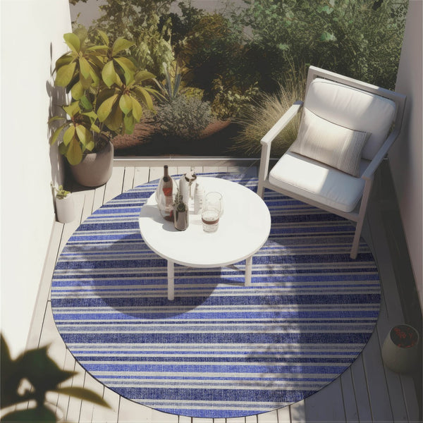 Homeroots 2' Blue Striped Washable Runner Rug - Perfect For Indoor And Outdoor Spaces, Stain-resistant Design Blue Polyester 561136