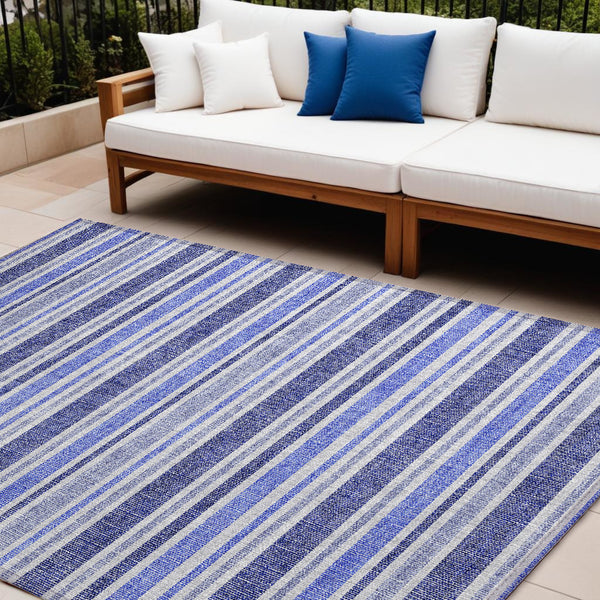 Homeroots 2' Blue Striped Washable Runner Rug - Perfect For Indoor And Outdoor Spaces, Stain-resistant Design Blue Polyester 561139