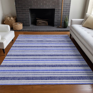 Homeroots 2' Blue Striped Washable Runner Rug - Perfect For Indoor And Outdoor Spaces, Stain-resistant Design Blue Polyester 561139