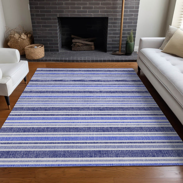 Homeroots 2' Blue Striped Washable Runner Rug - Perfect For Indoor And Outdoor Spaces, Stain-resistant Design Blue Polyester 561139