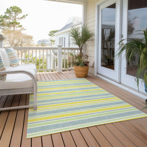 Homeroots 2' Blue Striped Washable Runner Rug - Perfect For Indoor And Outdoor Spaces, Stain-resistant Design Denim Polyester 561143