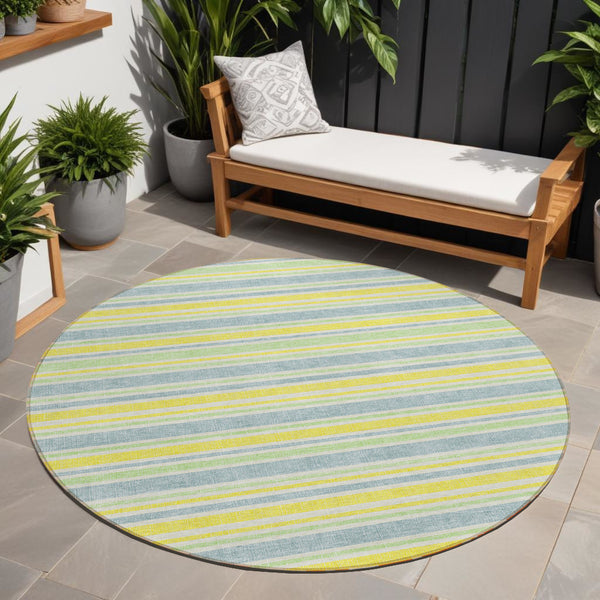 Homeroots 2' Blue Striped Washable Runner Rug - Perfect For Indoor And Outdoor Spaces, Stain-resistant Design Denim Polyester 561145