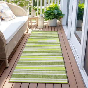Homeroots 2' Blue Striped Washable Runner Rug - Perfect For Indoor And Outdoor Spaces, Stain-resistant Design Fern Polyester 561150
