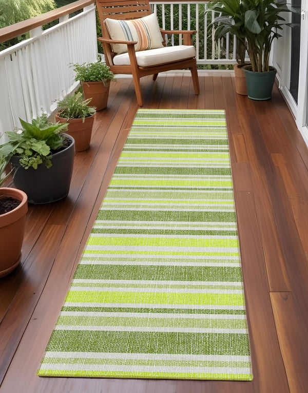 Homeroots 2' Blue Striped Washable Runner Rug - Perfect For Indoor And Outdoor Spaces, Stain-resistant Design Fern Polyester 561150