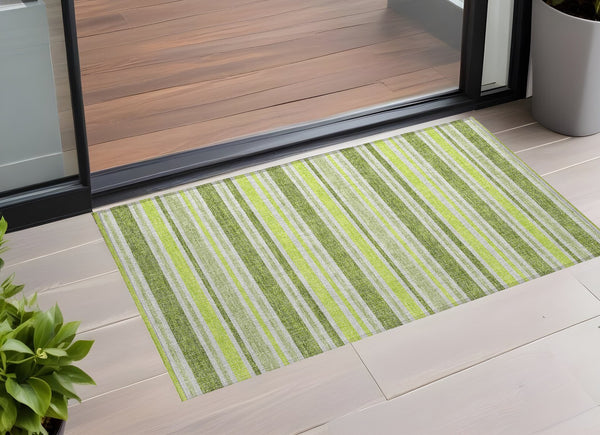 Homeroots 2' Blue Striped Washable Runner Rug - Perfect For Indoor And Outdoor Spaces, Stain-resistant Design Fern Polyester 561152