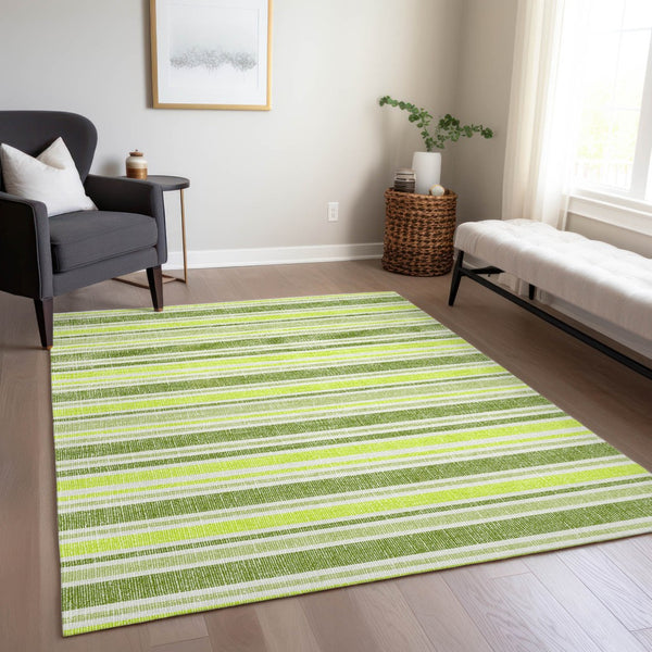 Homeroots 2' Blue Striped Washable Runner Rug - Perfect For Indoor And Outdoor Spaces, Stain-resistant Design Fern Polyester 561153