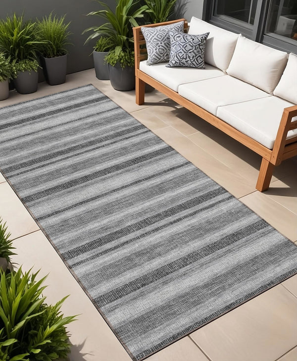 Homeroots 2' Blue Striped Washable Runner Rug - Perfect For Indoor And Outdoor Spaces, Stain-resistant Design Gray Polyester 561159