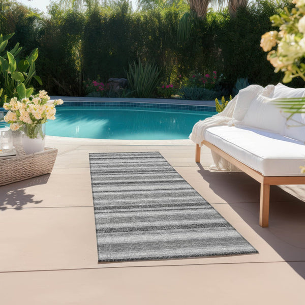 Homeroots 2' Blue Striped Washable Runner Rug - Perfect For Indoor And Outdoor Spaces, Stain-resistant Design Gray Polyester 561159