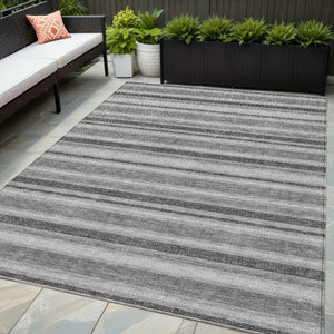 Homeroots 2' Blue Striped Washable Runner Rug - Perfect For Indoor And Outdoor Spaces, Stain-resistant Design Gray Polyester 561162