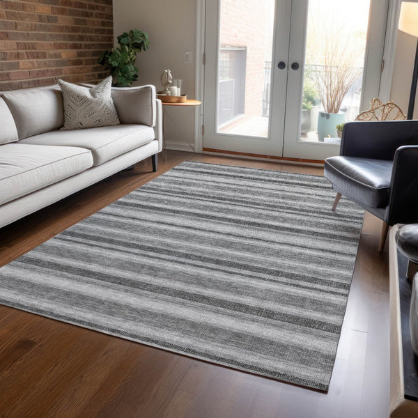 Homeroots 2' Blue Striped Washable Runner Rug - Perfect For Indoor And Outdoor Spaces, Stain-resistant Design Gray Polyester 561162